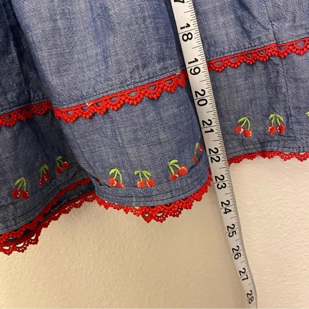Gymboree Embroidered Chambray Cherry denim ruffle Americana 4th of July Dress 3T